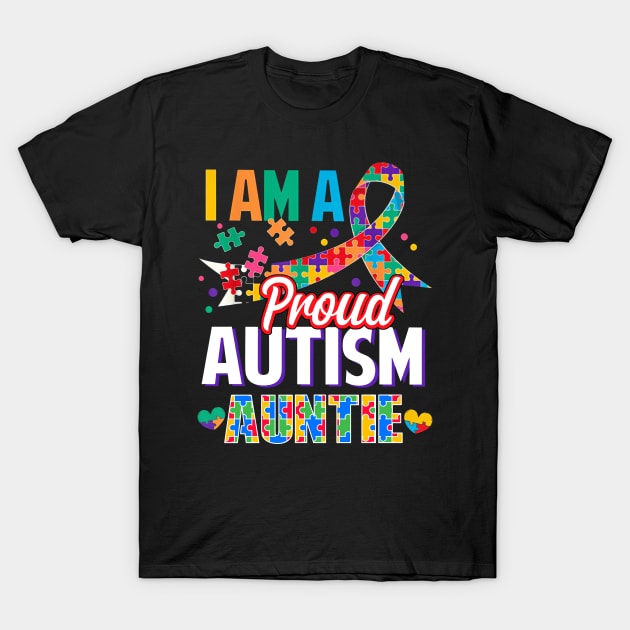 I Am A Proud Autism Auntie Autism Awareness Ribbon T-Shirt by Red and Black Floral